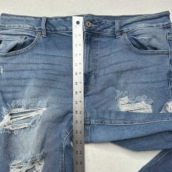 Kancan Jeans Womens 16 Straight Ankle Blue Denim Distressed Fray 90s Grunge - Picture 8 of 13